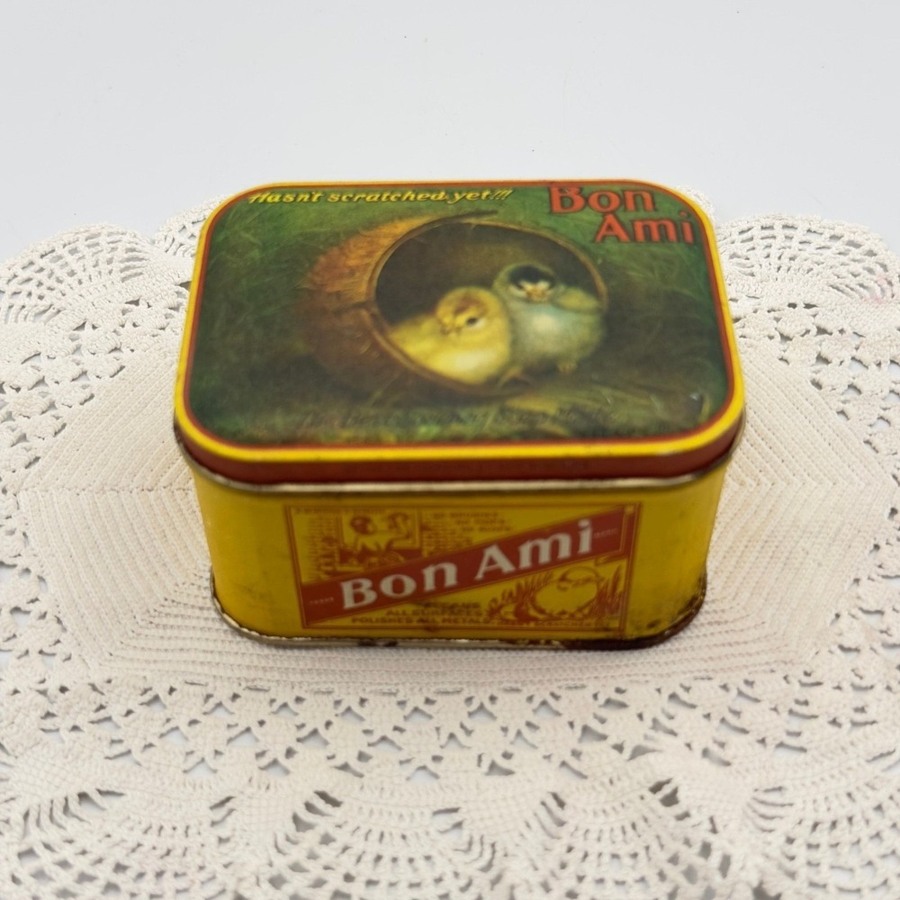 Bon Ami Tin Yellow Vintage Bristolware Chick Advertising Small Collectible Kitch
